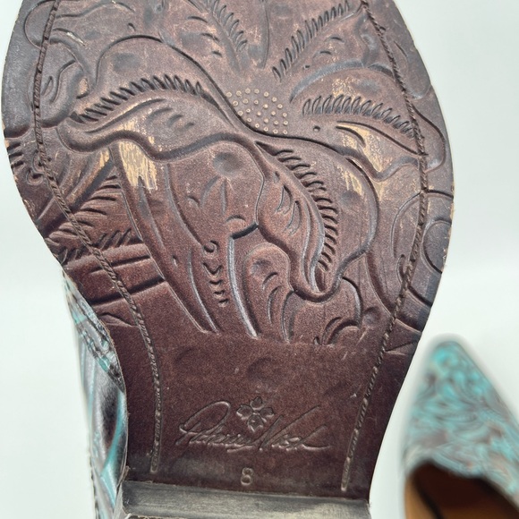Patricia Nash Tooled Leather Floral Embossed Turquoise Mules Clogs Western 8 - Picture 6 of 8